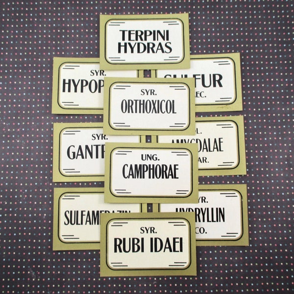 10 Vintage Gummed Apothecary Bottle Labels