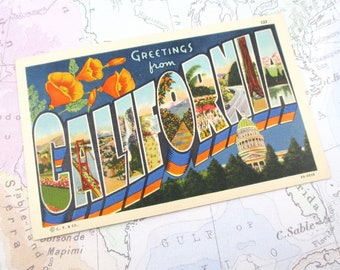 Vintage Original Linen Postcard - Greetings from California - Unused