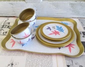 Vintage Ohio Art 13 Piece Autumn Leaves Tin Tea Set