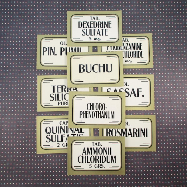 10 Vintage Gummed Apothecary Bottle Labels
