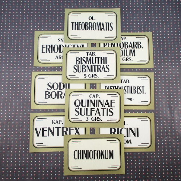 10 Vintage Gummed Apothecary Bottle Labels