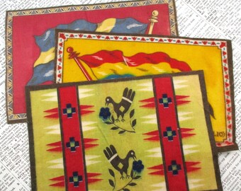 Three Vintage Tobacco Felt Flannels - Rug and China / Sweden Flag