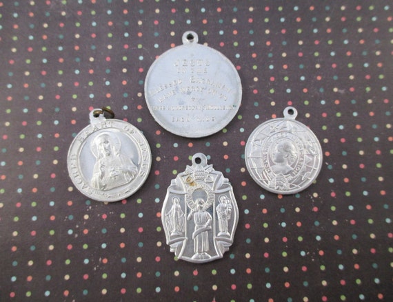 Four Little Vintage Aluminum Religious Amulets - image 4