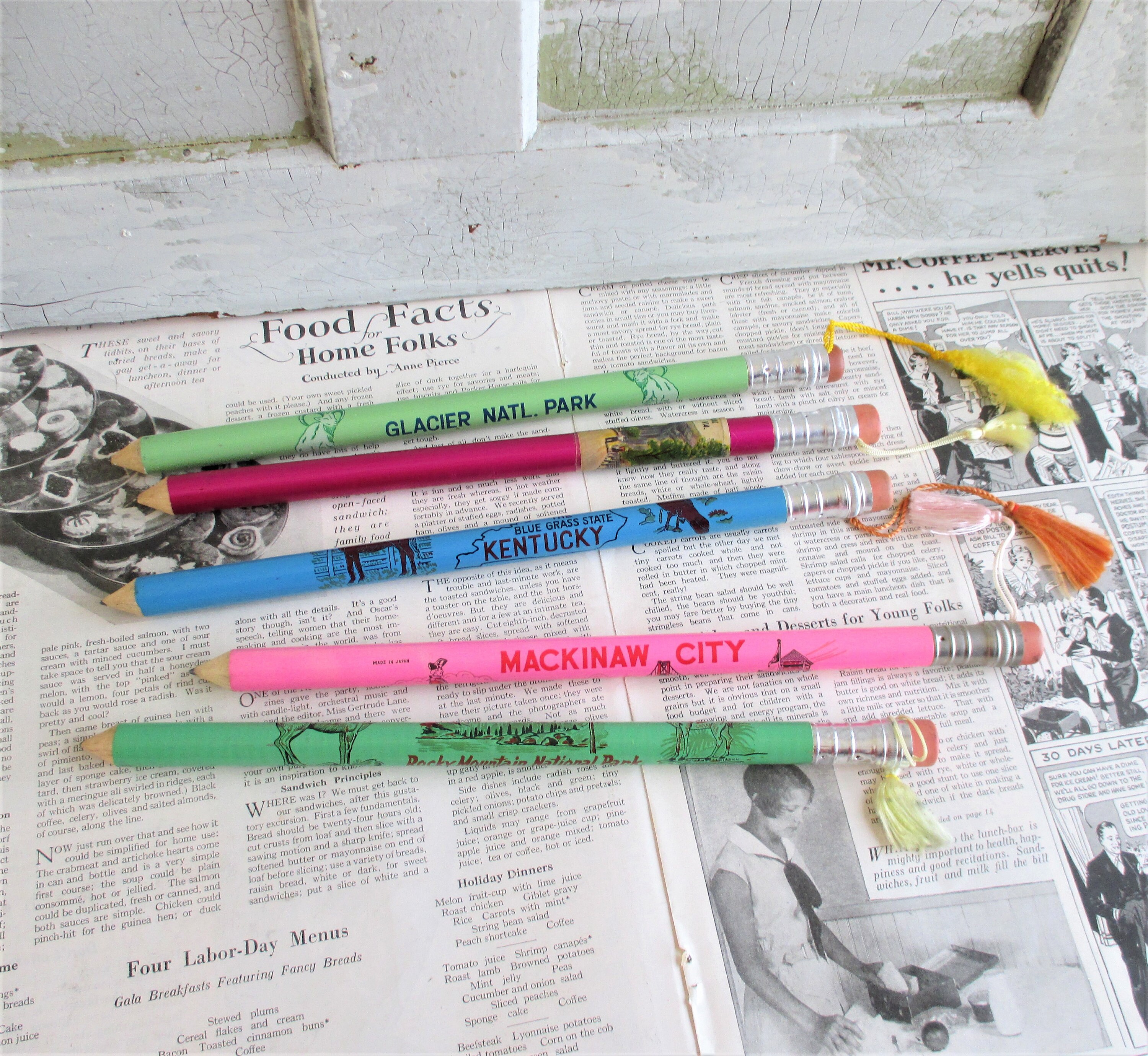 Five Vintage Oversized Souvenir Pencils Michigan Virginia Etsy