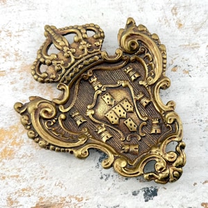 Vintage Brass Coat of Arms and Crown Trinket Dish