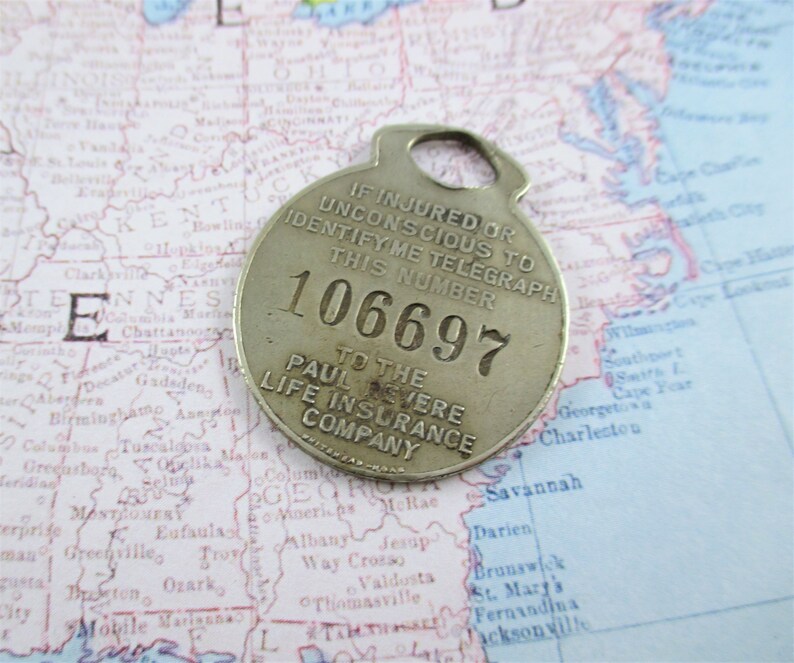 Vintage Paul Revere Life Insurance Tag Etsy