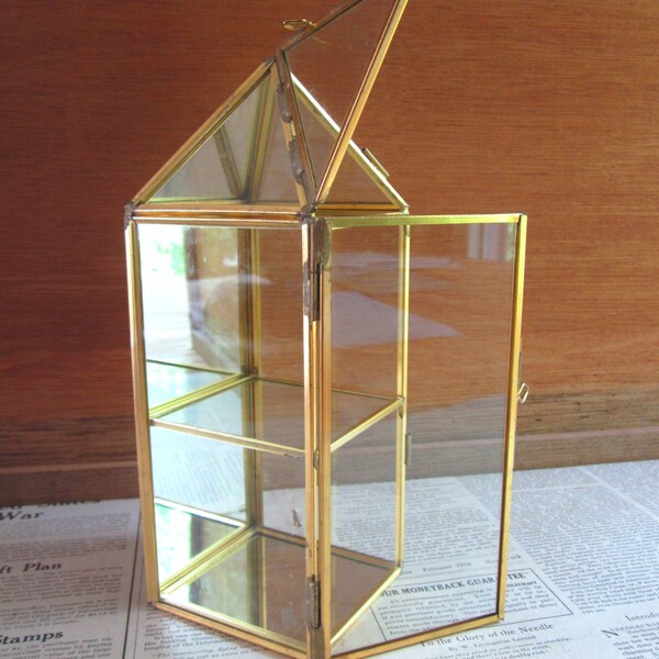 Vintage Brass and Glass Little Curio Cabinet