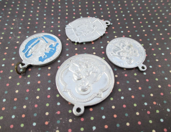 Four Little Vintage Aluminum Religious Amulets - image 3