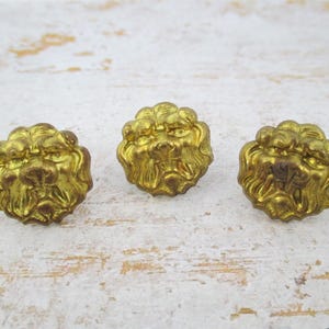 Three Vintage French Brass Lion&#39;s Head Upholstery Tack / Nails
