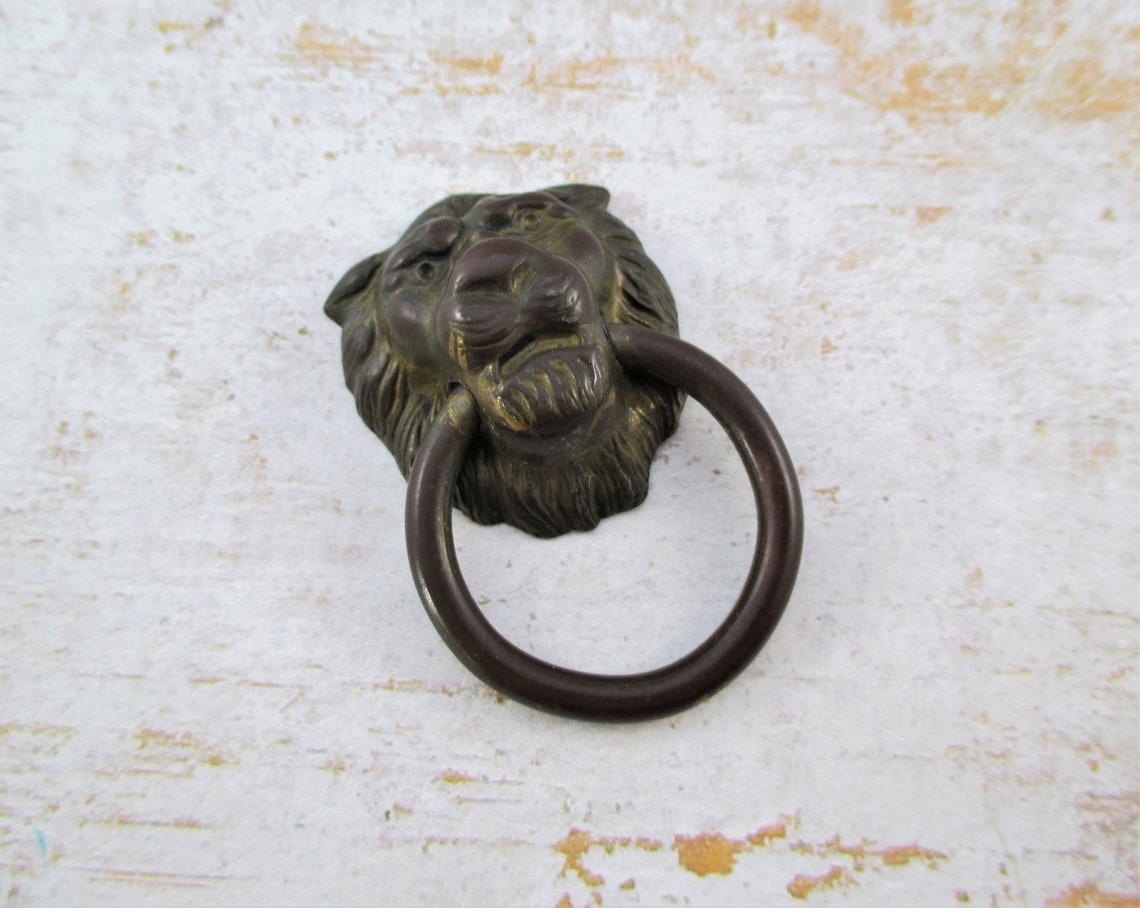 Vintage Brass Lion Head Pull Etsy