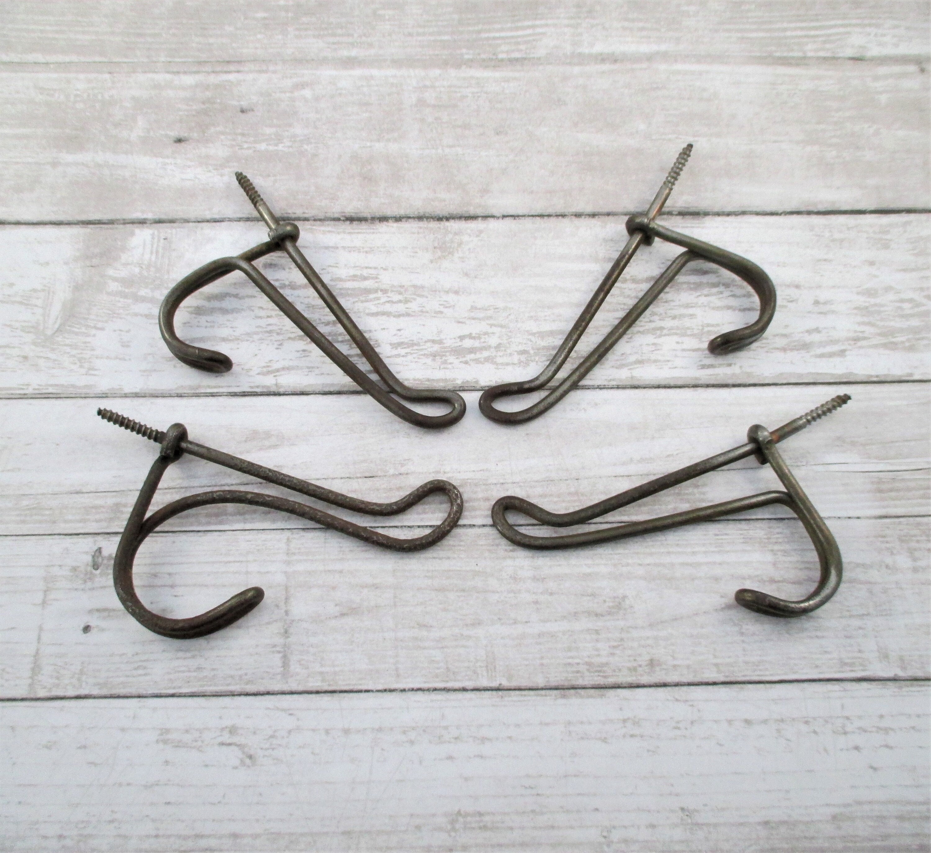 Four Vintage Metal School Hat or Coat Hooks 