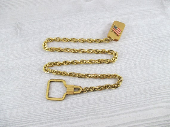 Vintage Gold Toned American Flag Watch Chain | Etsy