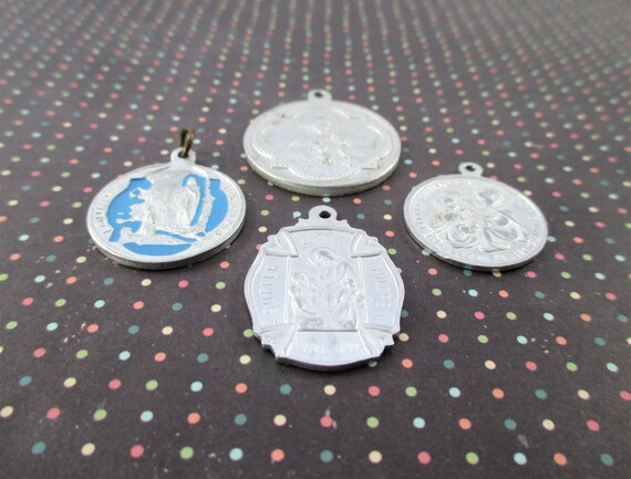 Four Little Vintage Aluminum Religious Amulets - image 2