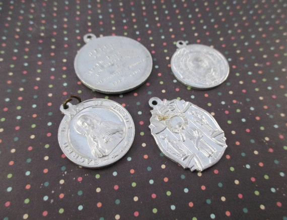 Four Little Vintage Aluminum Religious Amulets - image 5