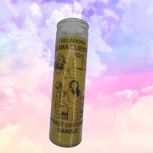 Yellow Attract Customers / Llama Clientes /7 day Novena Prayer Candle/ Fixed Candle/ Altar Service