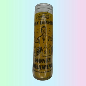 Yellow Money Drawing / Ven Dinero/ 7 Day Novena Candle/ Fixed Candle/ Altar Candle