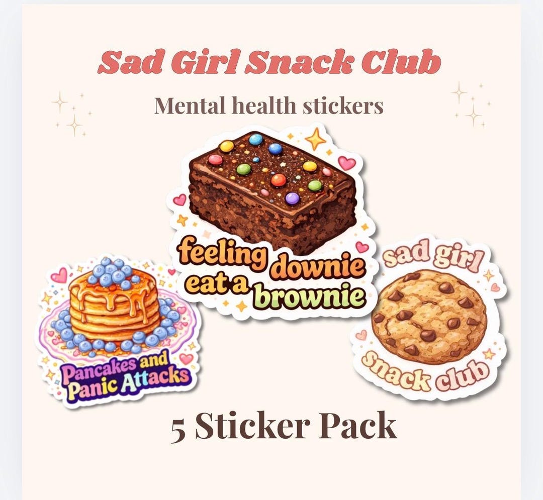 Panic Attack Sticker Mental Health Sticker Pack, Sad Girl Snack Club, Anxiety Stickers ...