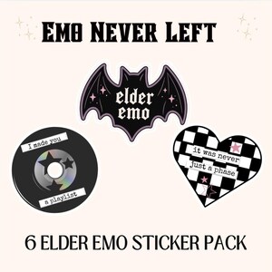 Emo Never Left Sticker Pack | 6 Emo Stickers | Elder Emo Gift |  Alternative Aesthetic | Holographic Stickers | Millennial Nostalgia