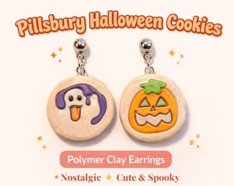Pillsbury Halloween Cookie Earrings | Polymer Clay Pumpkin & Ghost Cookies | Nostalgic Food Jewelry | Cute Fall Earrings | Handmade Clay Ear