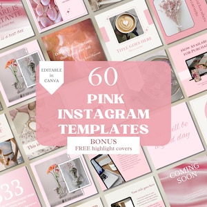 Modelos de postagens rosa do Instagram Canva, modelos de mídia social rosa editáveis, conteúdo do Instagram, capas de destaque de história, Coquette Instagram