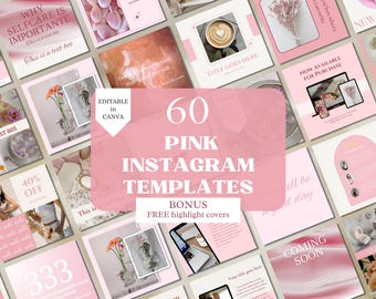 Pink Instagram Post Templates Canva, Pink Social Media Templates Editable, Instagram Content, Story Highlight Covers, Coquette Instagram