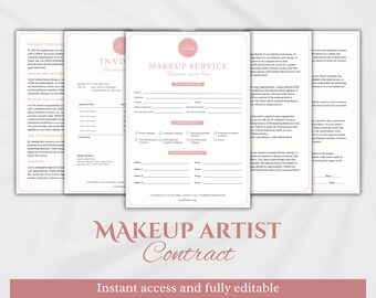 Pink Makeup Artist Contract Template, Freelance Makeup Artist Contract Agreement Editable, Makeup Service Form Canva, MUA Contract Bundle