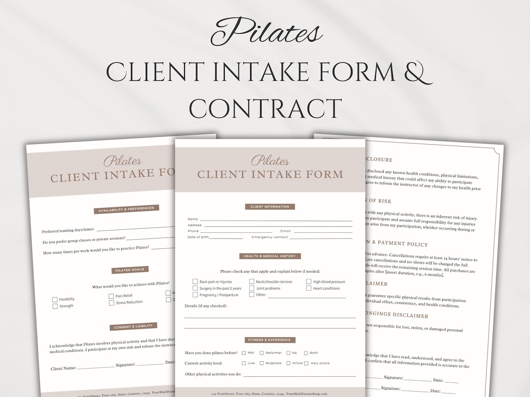 Pilates Client Intake Form Template for Pilates Instructors, Pilates