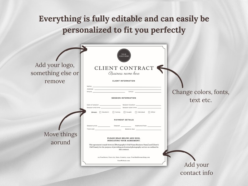 Color Contract Example Minimal Photography Contract Template, Client Contract Form Editable ...