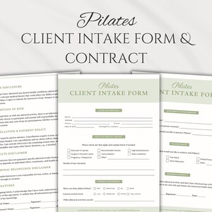Pilates Client Intake Form Template for Pilates Studio, Pilates Instructor Contract Template Canva Green Pilates Templates Pilates Reformer