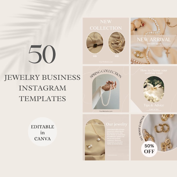 Jewelry Post Templates Neutral Post Templates for Jewelry Business Instagram Templates Modern Social Media Templates Minimalist Marketing