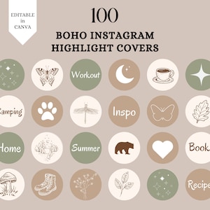 Boho Instagram Highlight Covers Green, Brown Story Icons, Lifestyle Highlight Covers, White Boho Ig Highlight Covers for Instagram Editable