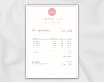Pink Invoice Template Editable Printable & Digital Invoice Cute Invoice Template Billing Form for Businesses Pink Simple Order Form