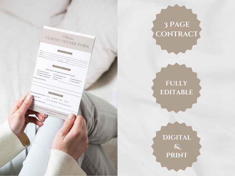 Pilates Client Intake Form Template for Pilates Instructors, Pilates