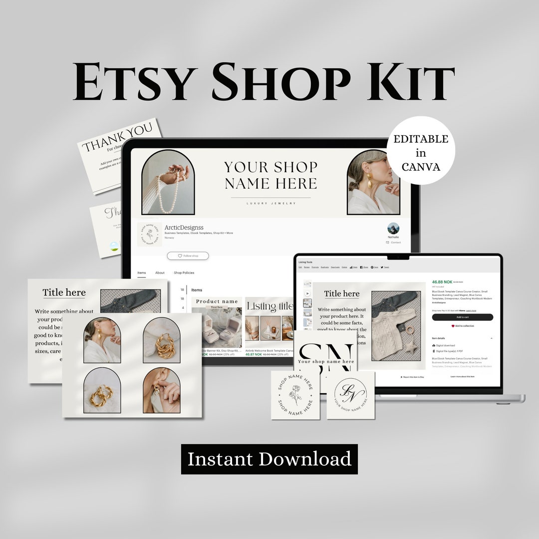 White Etsy Shop Kit Etsy Shop Banner Template Canva Modern Shop Design ...