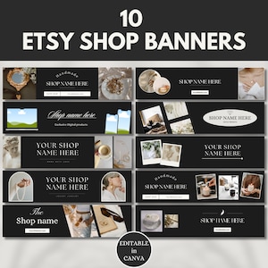 Etsy Shop Banner Black Templates Canva, Dark Shop Banner, Sell on Etsy, Minimalist Shop Banner Bundle, Etsy Shop kit Modern, Shop Banding