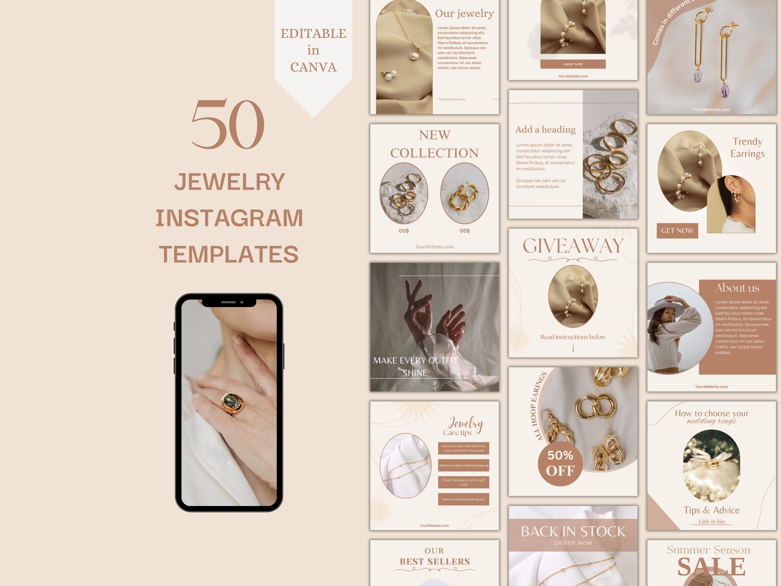 Jewelry Instagram Post Template Canva Minimal Instagram Templates for ...