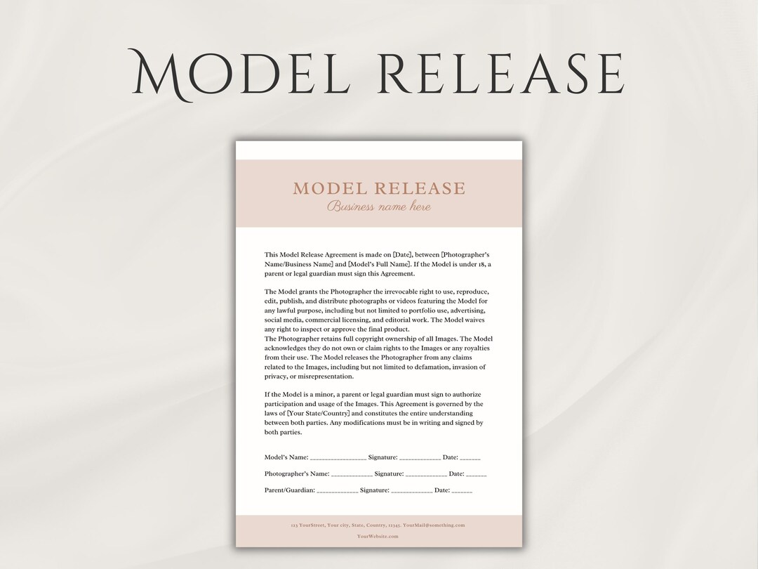 Model Release Form Template for Photographer Minor Model Release ...