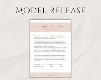 Model Release Form Template for Photographer Minor Model Release Contract Editable Canva Template Simple Photographer Contract Template
