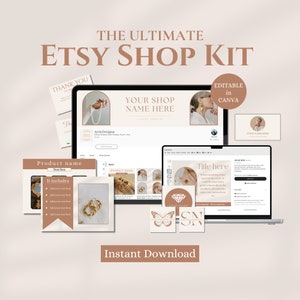Boho Etsy Shop Kit Bundle, Etsy Shop Banner Boho, Etsy Shop Design for Etsy Sellers, Minimal Neutral Etsy Shop Templates, Sell on Etsy, Logo