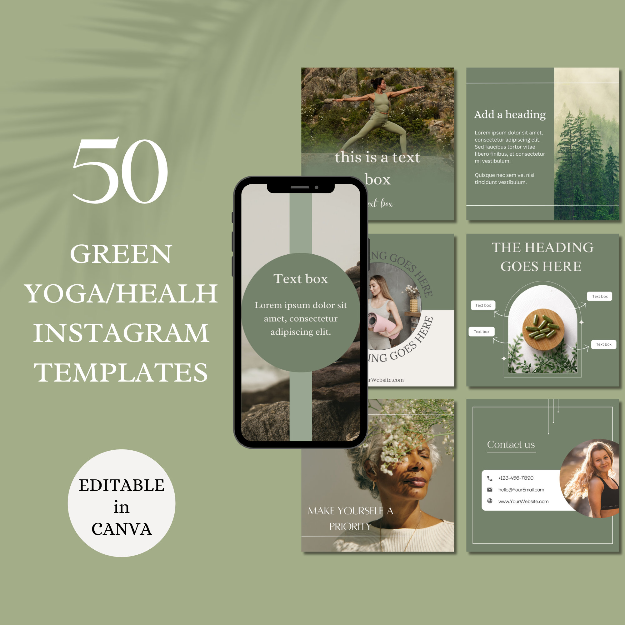 Green Instagram Templates for Yoga Teacher, Wellness Coach, Holistic ...