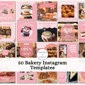 Rosa Bäckerei Instagram Post Vorlagen, Bäckerei Business Marketing, Kuchen Geschäft, Lebensmittel Vorlagen Canva, Cake Shop, Bäckerei Social Media, Rosa