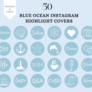 Blue Ocean Instagram Story Highlight Covers, Nautical Story Icons for Instagram, Blue Ig Highlight Covers Aesthetic, Lifestyle Instagram