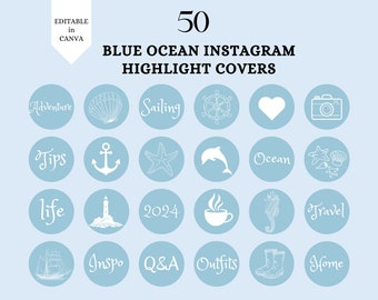 Blue Ocean Instagram Story Highlight Covers, Nautical Story Icons for Instagram, Blue Ig Highlight Covers Aesthetic, Lifestyle Instagram