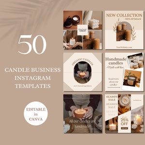 Candle Business Instagram Post Templates Canva, Candlemaker Instagram, Candle Marketing Social Media Branding Templates for Candle Shop