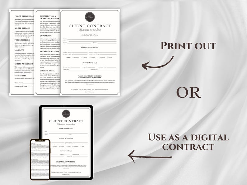 Client Contract Form Minimal Photography Contract Template, Client Contract Form Editable ...
