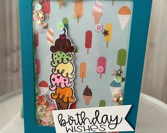 Birthday Greeting Card Handmade, Happy Birthday Greeting Card, Handmade Note Card, Balloon Shaker, Ice Cream Theme Fun Card, Youthful Note,