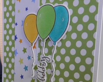 Happy Birthday Balloons Handmade, Birthday Greetings, Birthday Handmade Note Card, Birthday Handmade Hip Hip Hooray!