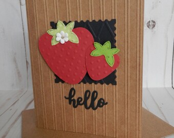 Everyday Greeting Handmade, Note Card Strawberry Themed, Handmade Greetings, Hello Everyday Greeting, Blank Inside, Embossed Die Cut