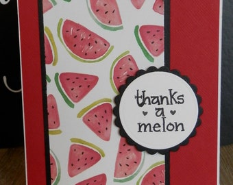 Thanks A melon Watermelon Greeting Card, Handmade Thanks A Melon,  Greeting Card Thanks a Melon, Note Card Thanks
