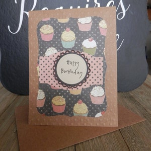 Birthday Card, Cupcake Themed  BIrthday, Embossed Birthday Note Card, Happy Birthday Greeting Card, Handmade Greeting Card
